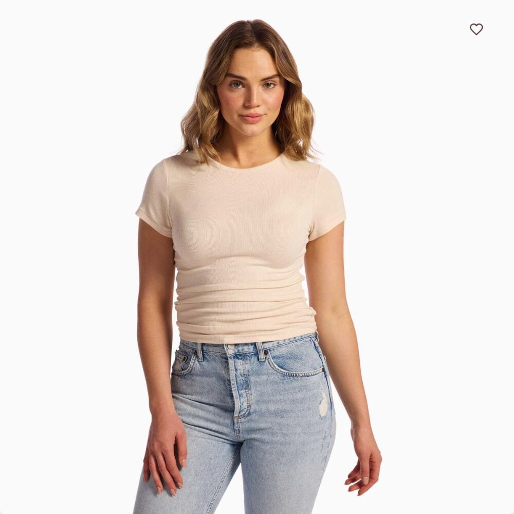 NWT Nuuds Slinky Rib Tee Bone Cream Ivory Size Small
